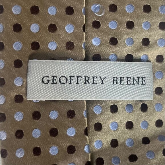 Geoffrey Beene Polka Dot Tie Tan Brown Blue - Picture 4 of 4